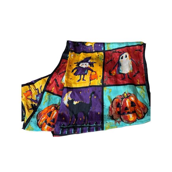 Vtg. Halloween Silk Scarf by ECHO 48 x 11" Trick Or Treat Oblong - Picture 3 of 4